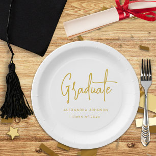 Modern Gold Script Graduation Party Custom Paper Plates