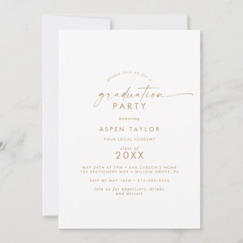 Modern Gold Script Graduation Party Invitation