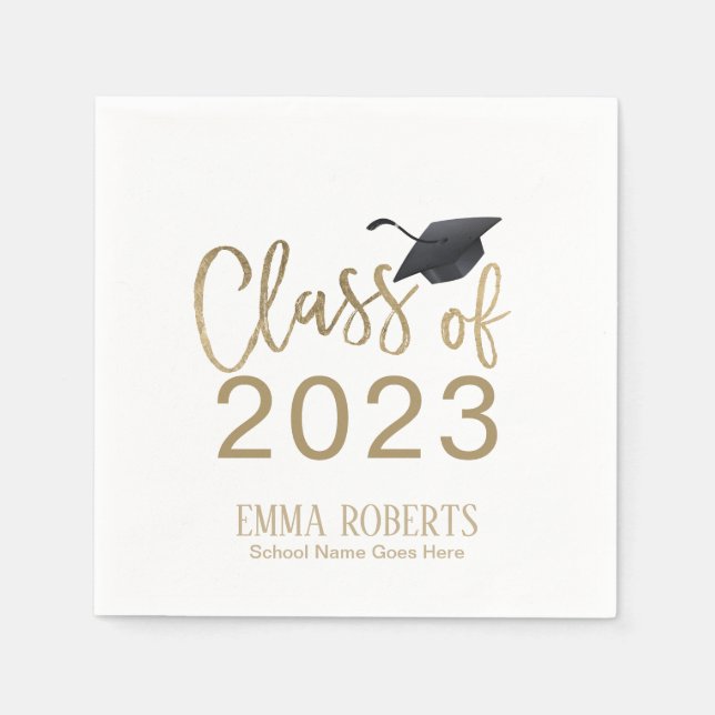 Modern Gold Script Graduation Party Paper Napkins (Front)
