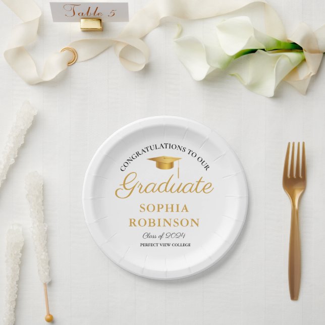 Modern Gold Script Graduation Party  Paper Plates (Wedding)