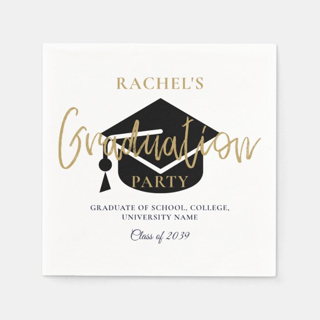 Modern Gold Script Graduation Party Welcome Sign Napkins (Front)