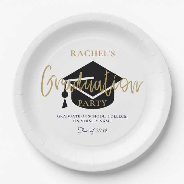 Modern Gold Script Graduation Party Welcome Sign Paper Plates (Front)