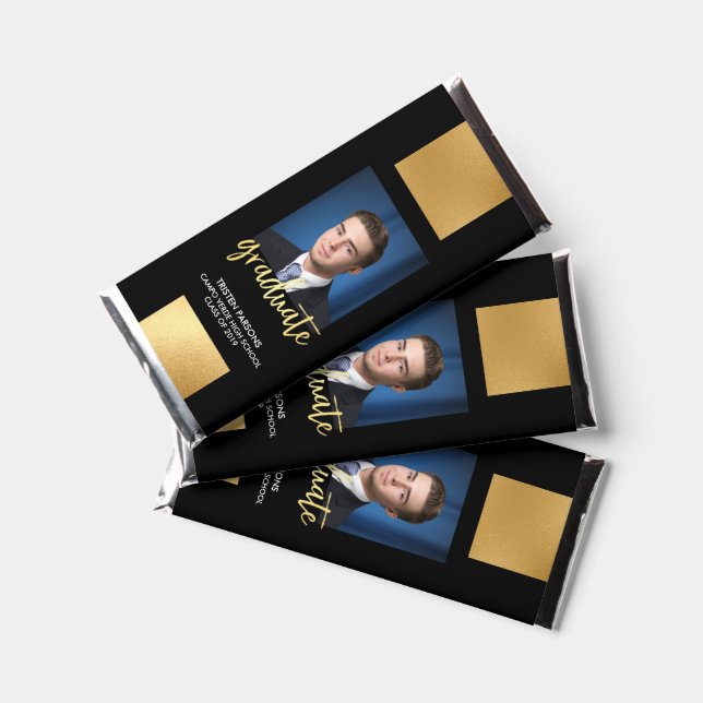Modern Gold Script Graduation Photo Graduate  Hershey Bar Favors (Front)