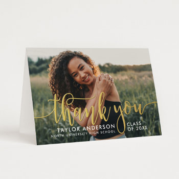 Modern Gold Script Graduation Photo Thank You Foil Greeting Card by Plush_Paper at Zazzle