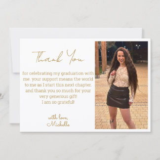 modern gold script graduation photo thank you note card