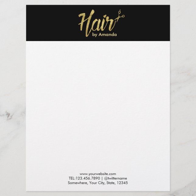 Modern Gold Script Hair Beauty Salon Elegant Letterhead (Front)