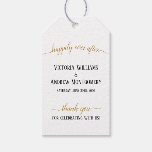 Modern Gold Script Happily Ever After Wedding Gift Tags