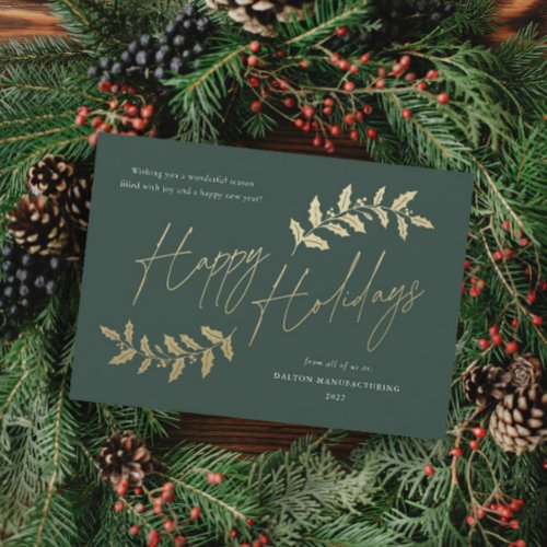 Modern Gold Script Happy Holidays Business Holiday Card