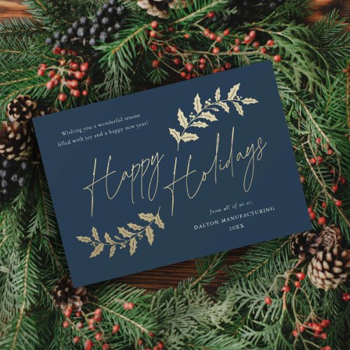 Modern Gold Script Happy Holidays Business Holiday Card