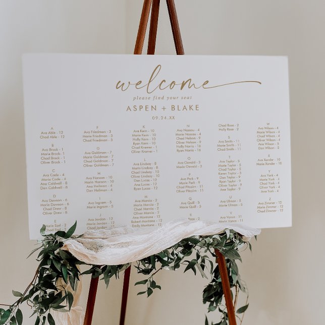 Modern Gold Script Horizontal Alphabetical Seating Foam Board (Creator Uploaded)