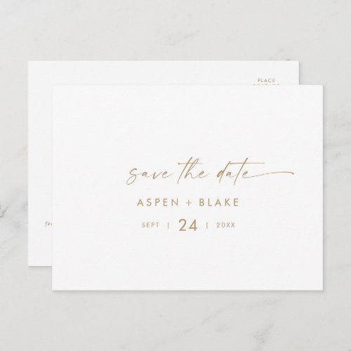 Modern Gold Script Horizontal Save the Date Invitation Postcard