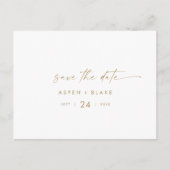 Modern Gold Script Horizontal Save the Date Invitation Postcard (Front)