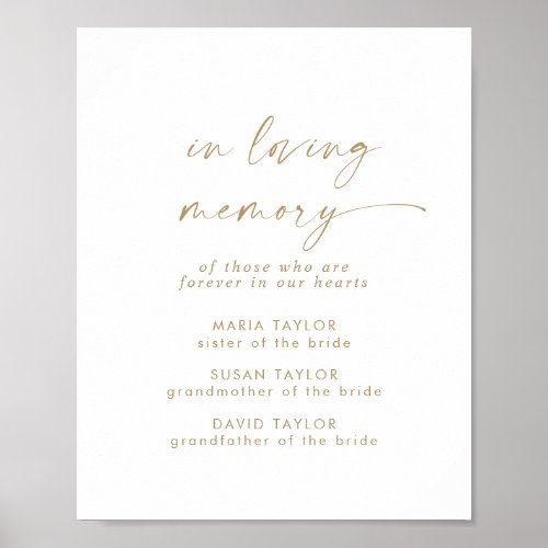 Modern Gold Script In Loving Memory Memorial Poster