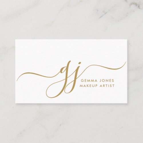 Modern Gold Script Initials Makeup Artist Business Card