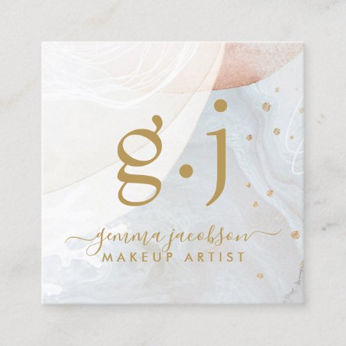 Modern Gold Script Initials Makeup Artist Square Business Card
