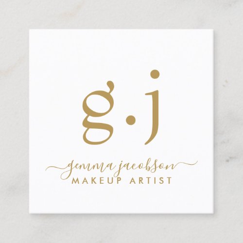 Modern Gold Script Initials Makeup Artist Square Business Card