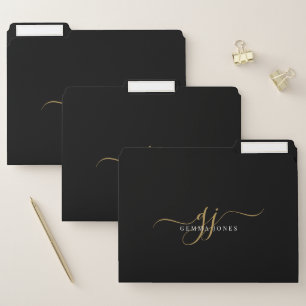 Modern Gold Script Initials Monogram File Folder