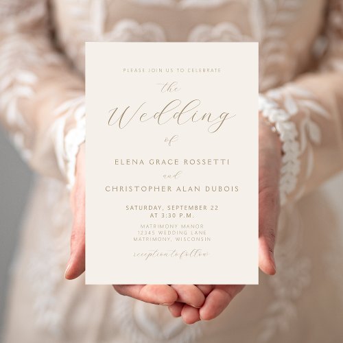 Modern Gold Script Ivory Wedding Invitation