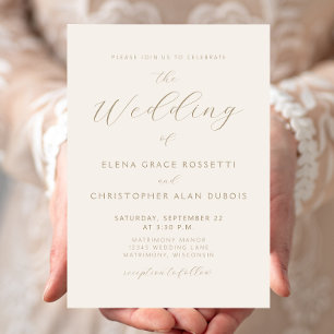 Modern Gold Script Ivory Wedding Invitation