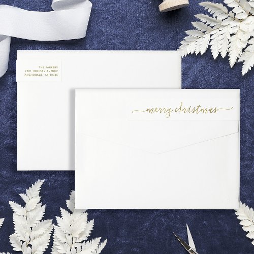 Modern Gold Script  Merry Christmas Address Wrap Around Label