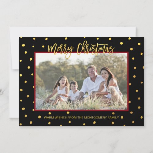 Modern Gold Script Merry Christmas Custom Photo Holiday Card