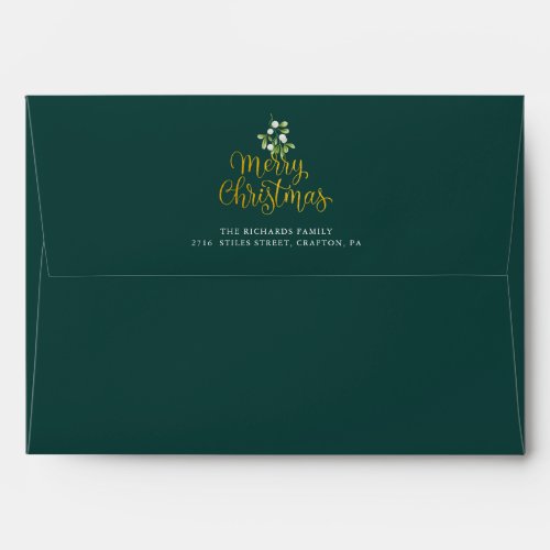 Modern Gold Script Merry Christmas Mistletoe Envelope