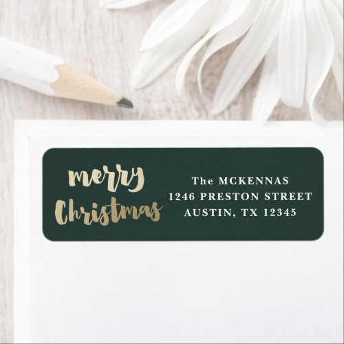 Modern Gold Script Merry Christmas Return Address Label