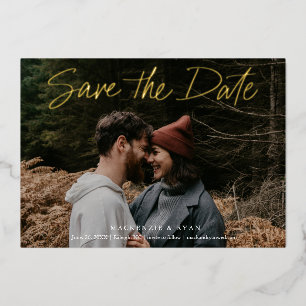 Modern Gold Script Minimal Photo Save the Date Foil Invitation