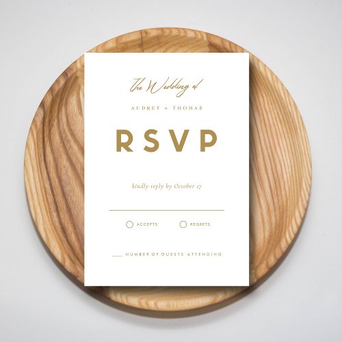 Modern Gold Script  Minimalist Design Wedding RSVP Card
