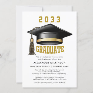 Modern Gold Script Minimalist GRAD Cap Graduation Announcement