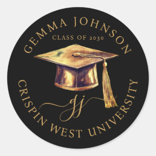 Modern Gold Script Minimalist Graduation Black Classic Round Sticker