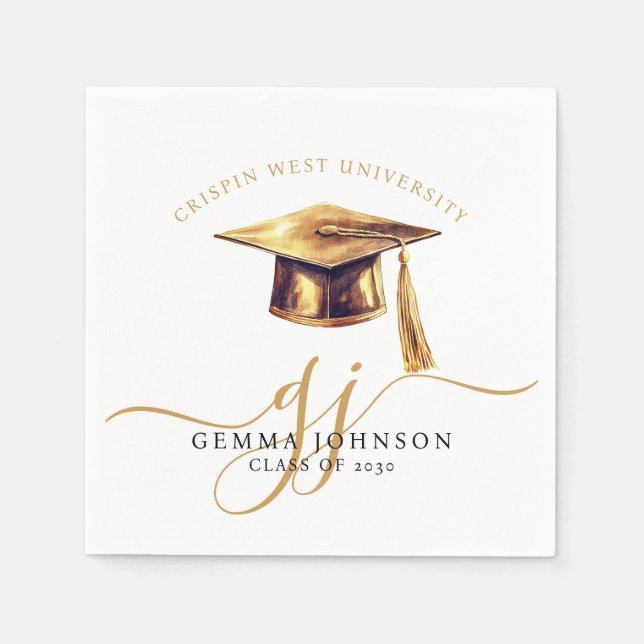 Modern Gold Script Minimalist Graduation Napkins (Front)
