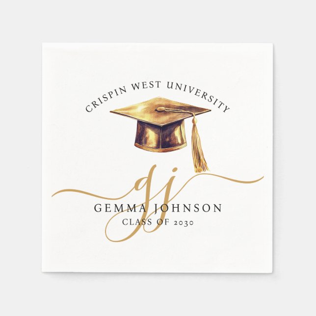 Modern Gold Script Minimalist Graduation Napkins (Front)