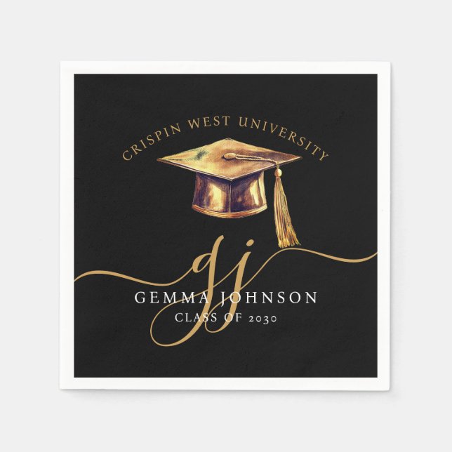 Modern Gold Script Minimalist Graduation Napkins (Front)