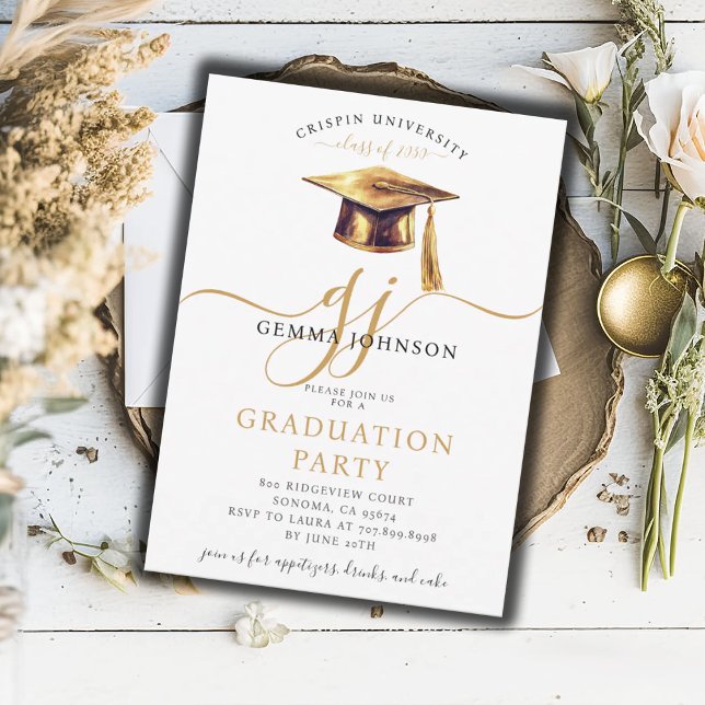 Modern Gold Script Minimalist Graduation Party  Invitation (Creator Uploaded)