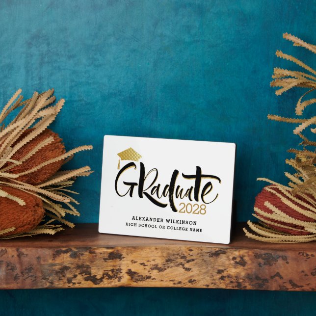 Modern Gold Script Minimalist Graduation Plaque (Side)