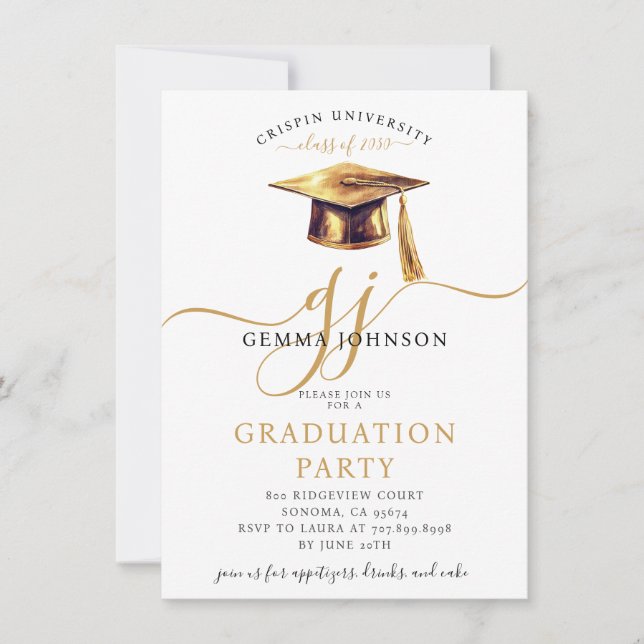 Modern Gold Script Minimalist Photo Grad Party  Invitation (Front)
