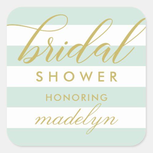 Modern Gold Script Mint Green Bridal Shower Square Sticker