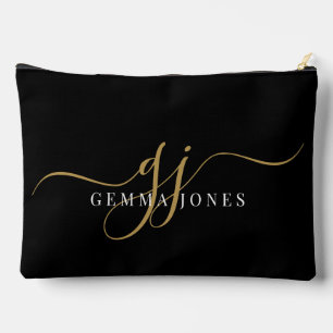 Modern Gold Script Monogram Initials Accessory Pouch