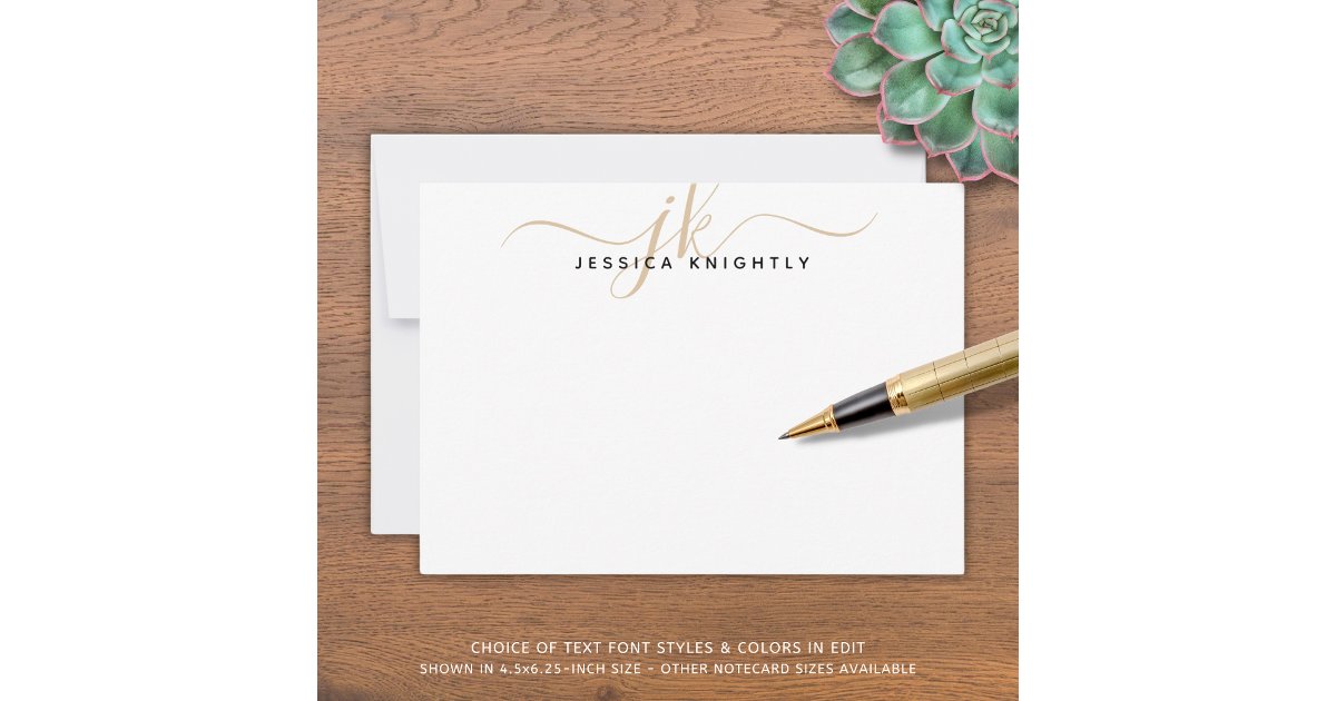 Modern Gold Script Monogram Initials Minimalist Note Card | Zazzle
