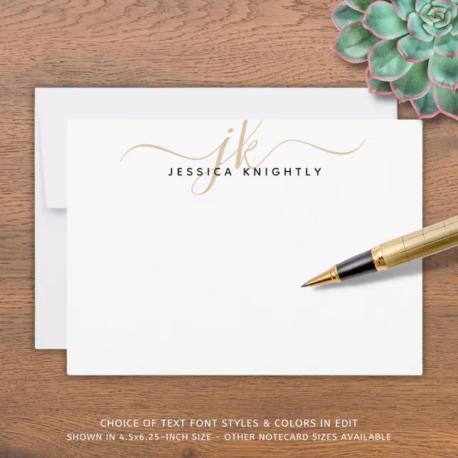 Modern Gold Script Monogram Initials Minimalist Note Card | Zazzle
