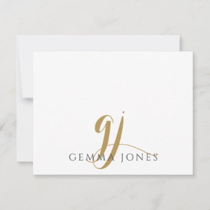Modern Gold Script Monogram Initials Name  Note Card