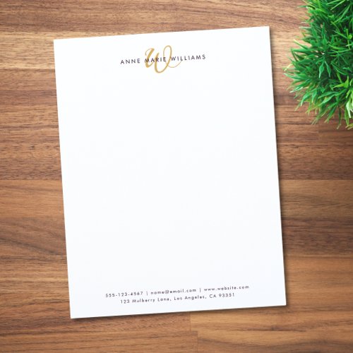 Modern Gold Script Monogram Letterhead