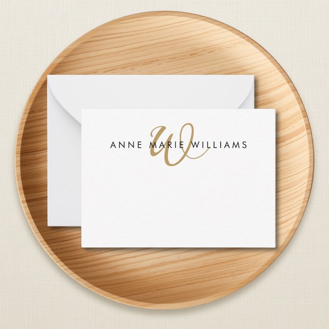 Modern Gold Script Monogram Note Card (Creator Uploaded)