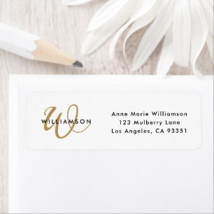Modern Gold Script Monogram Return Address Label