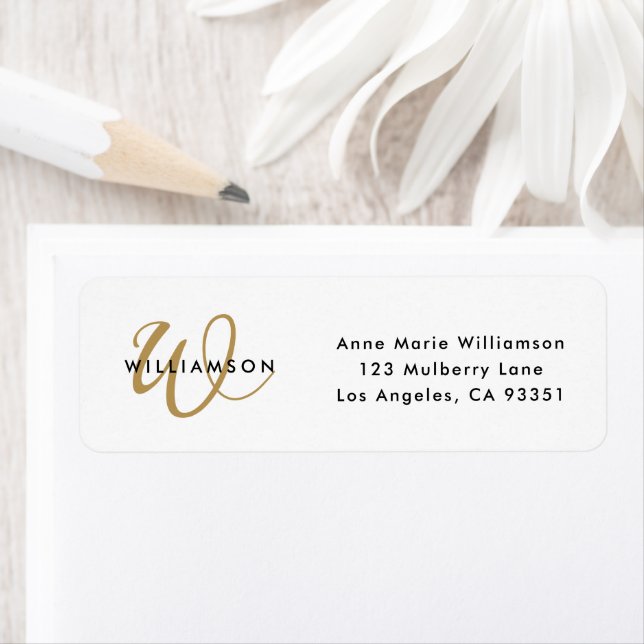 Modern Gold Script Monogram Return Address Label (Insitu)