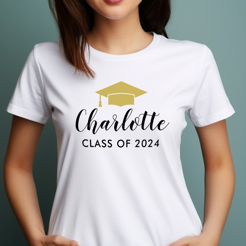 Modern Gold Script Name 2024 Graduation Photo T_Shirt