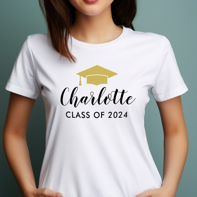 Modern Gold Script Name 2026 Graduation Photo T-Shirt (Creator Uploaded)