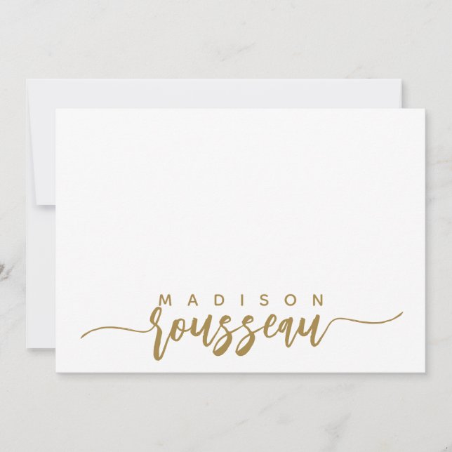 Modern Gold Script Name Personalized White Note Card (Front)