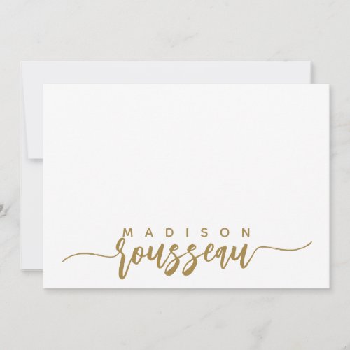 Modern Gold Script Name Personalized White Note Card